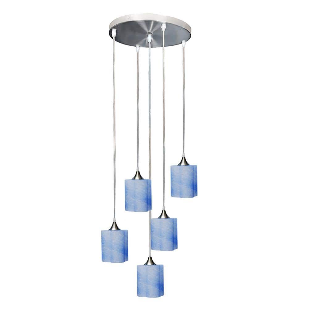 5-Light 4-Cylinder Nickel Hand Blown Blue Glass Shade Chandelier price history on PriceWatchPro