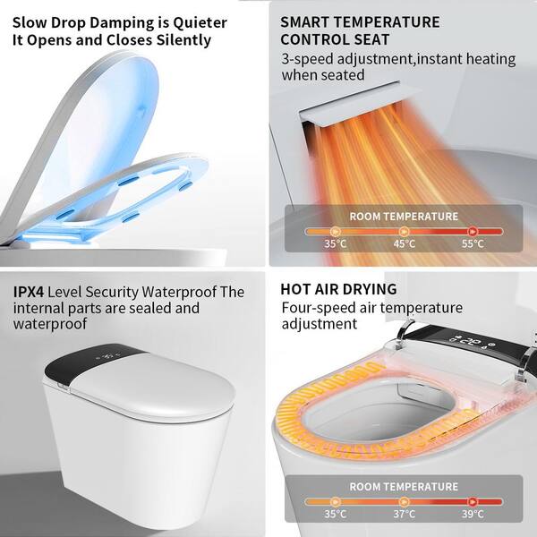 UPIKER Smart Single Flush Round Toilet with Heated Seat & Auto Functions, White