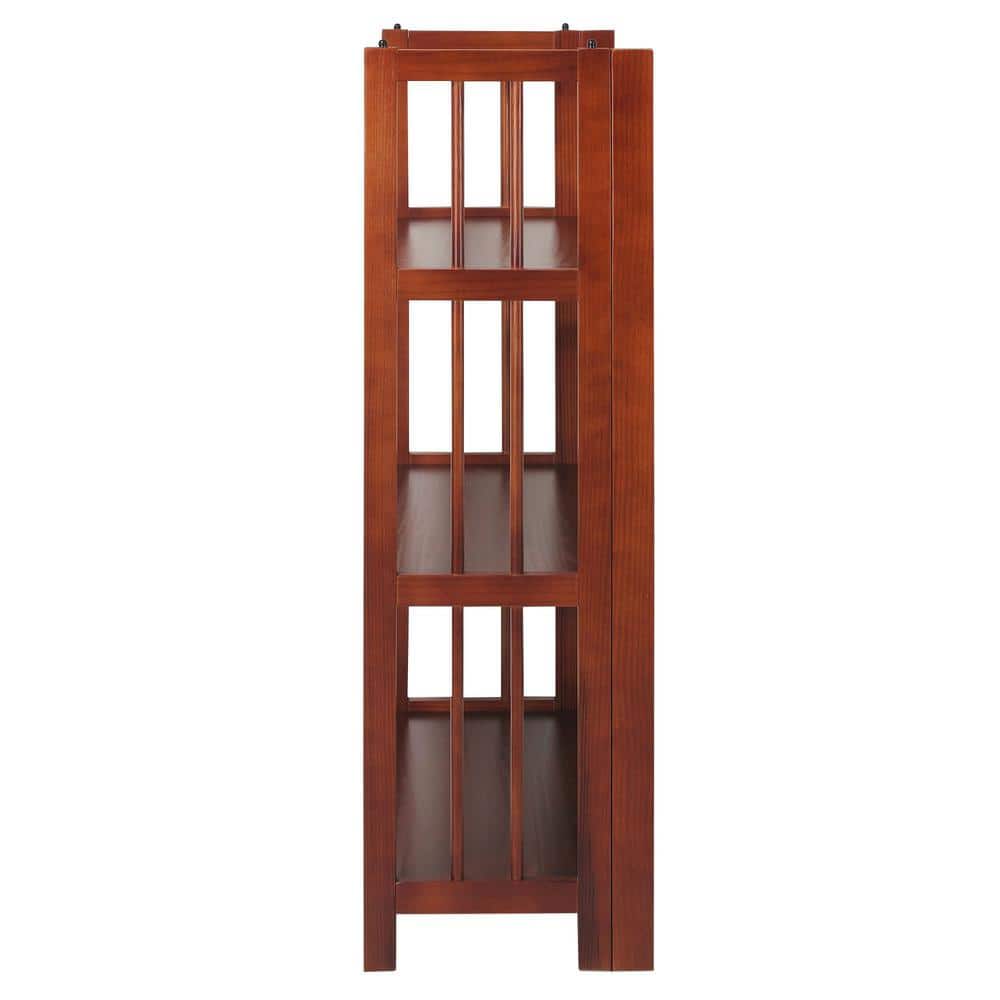 Walnut 3-Shelf Adjustable Folding Stackable Bookcase