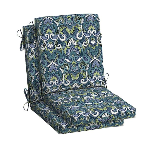 ARDEN 20 in. x 20 in. Sapphire Aurora Blue Damask High Back Outdoor Dining Chair Cushion (2-Pack)