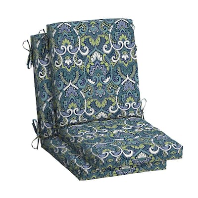 20 in. x 20 in. Sapphire Aurora Blue Damask High Back Outdoor Dining Chair Cushion (2-Pack)