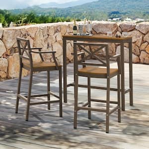 Humphrey 26 in. Brown Aluminum Plastic Outdoor Bar Stool with Arms (2-Pack)