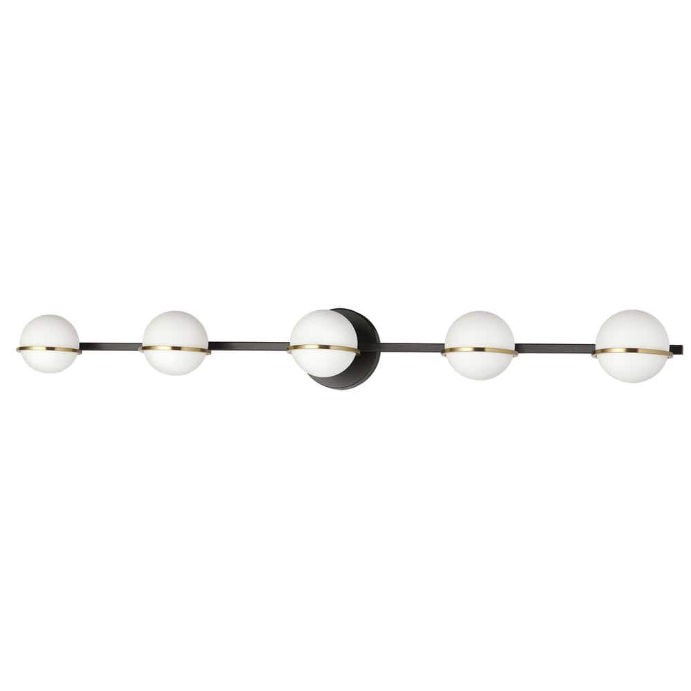 Sofia 41 in. 5-Light Matte Black Vanity Light with White Opal Glass Shade