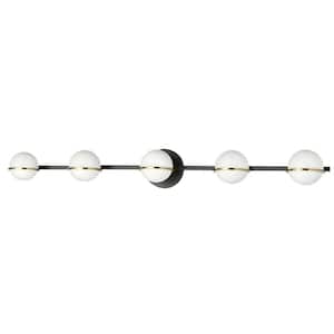 Sofia 41 in. 5-Light Matte Black Vanity Light with White Opal Glass Shade
