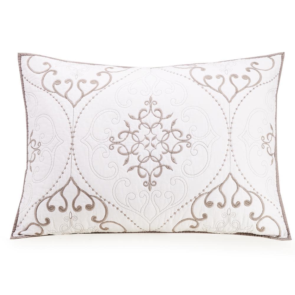 Gray and White Cotton King Reversible Quilt Set