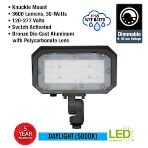120-Watt Equivalent 7 in. 3600 Lumens Bronze Outdoor Integrated LED Flood Light Adjustable Knuckle Mount Security Light