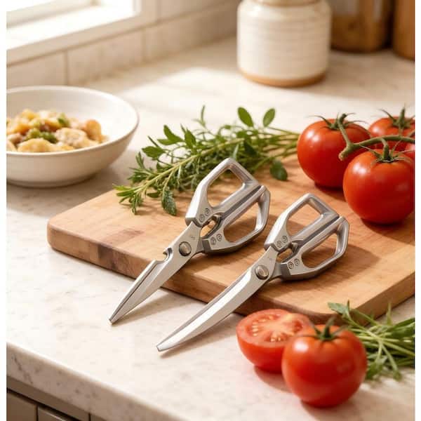 Kitchen Scissors Set Silver, Sharp Heavy Duty Stainless Steel Poultry Shears, for Food & Meat Cutting, Silver