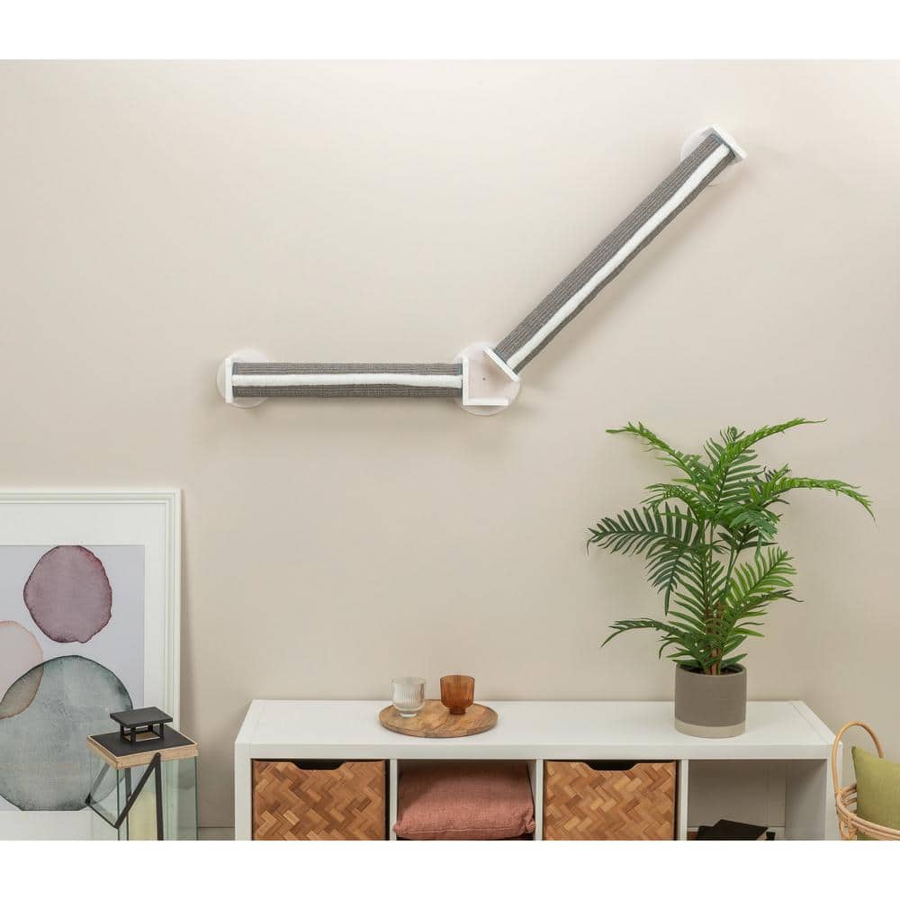 Gray and White Wall-Mounted Sisal Cat Scratching Post System