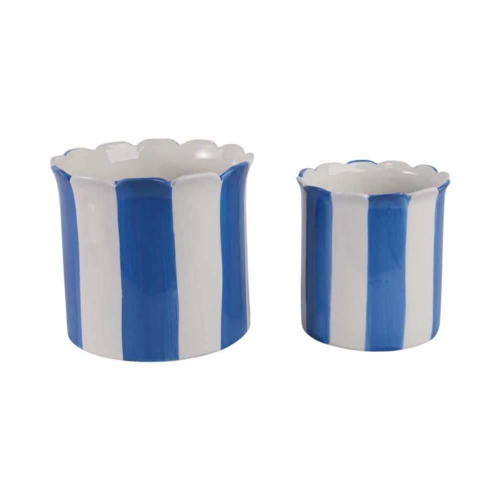 6 in and 8 in. Blue Ceramic Striped Scallop Edge Planters (Set of 2) price history on PriceWatchPro