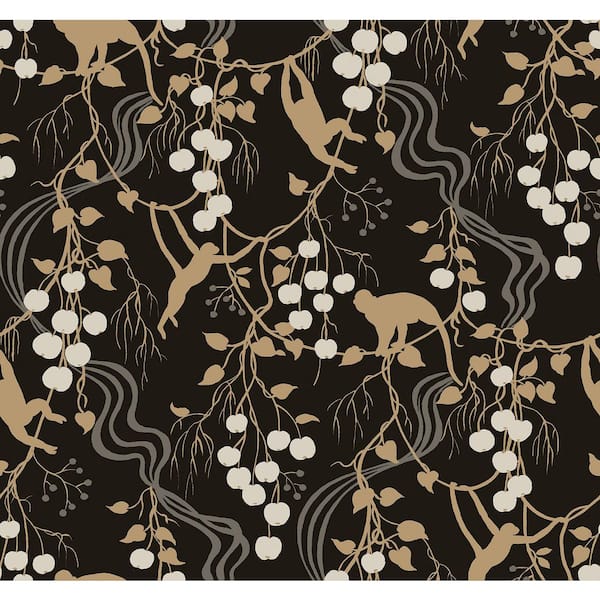 A-Street Prints Linden Black Jungle Canopy Wallpaper Sample