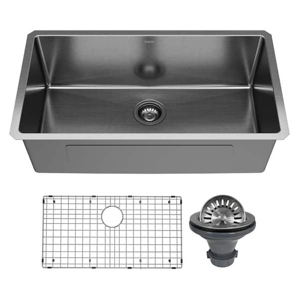 Elite 32 in. Undermount Single Bowl 16 Gauge Gunmetal Black Stainless Steel Kitchen Sink