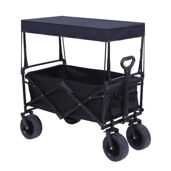 4.67 cu. ft. Collapsible Wagon Camping Cart Garden Cart 600D Oxford Fabric with Removable Canopy Garden Cart