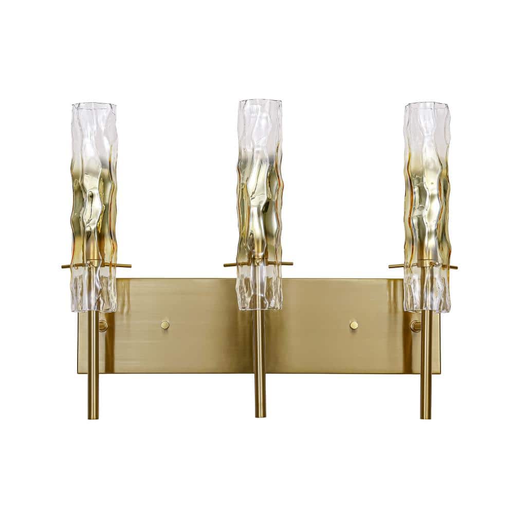 18in 3-Light Electroplated Brass Finish Vanity Light，Cylindrical Hammered Glass Shade price history on PriceWatchPro