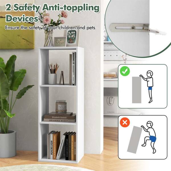 Costway 41 in. Tall White Wood 3-Cube Bookcase Open Back Bookshelf