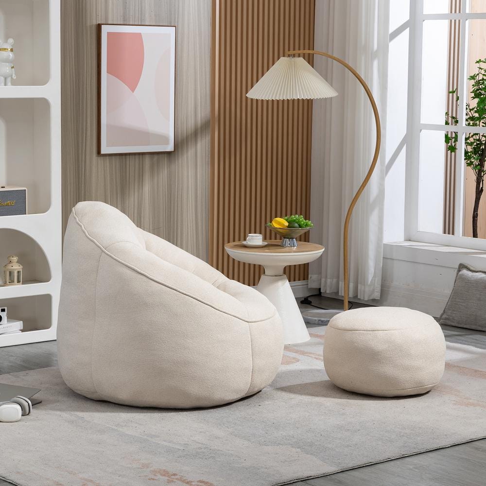 JUJABU Beige Microfiber Bean Bag Chair with Ottoman and
