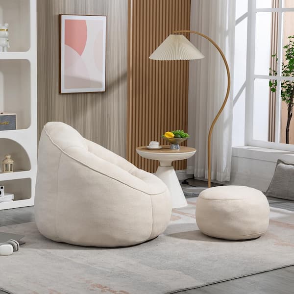 JUJABU Beige Microfiber Bean Bag Chair with Ottoman and Footrest for Living Room and Bedroom