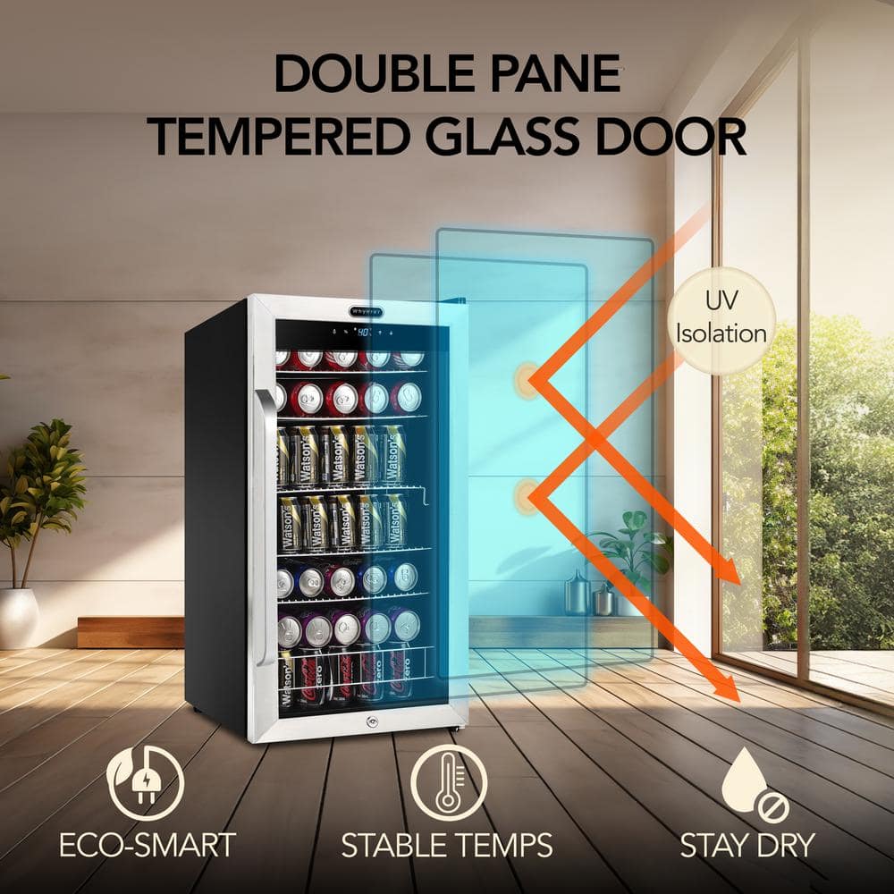 Sleek 121-Can Capacity Stainless Steel Beverage Chiller with Touch Control