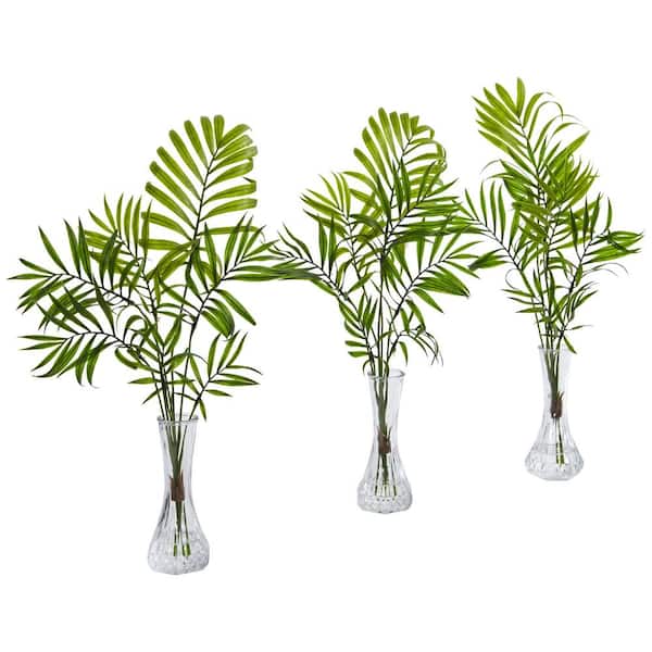 Nearly Natural Indoor Mini Palm Artificial Plant in Vase (3-Set)