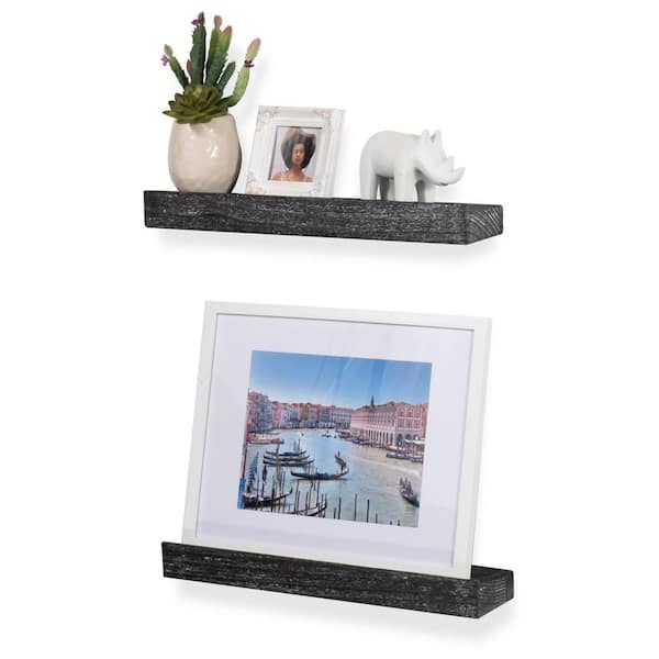 Rustic State Smith Wall Mount Narrow Picture Ledge Shelf Display:16.75 Inch Floating:Torched Black Set of 2