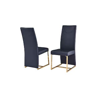 Padraig Black Faux Leather Side Chairs in Gold (Set of 2)