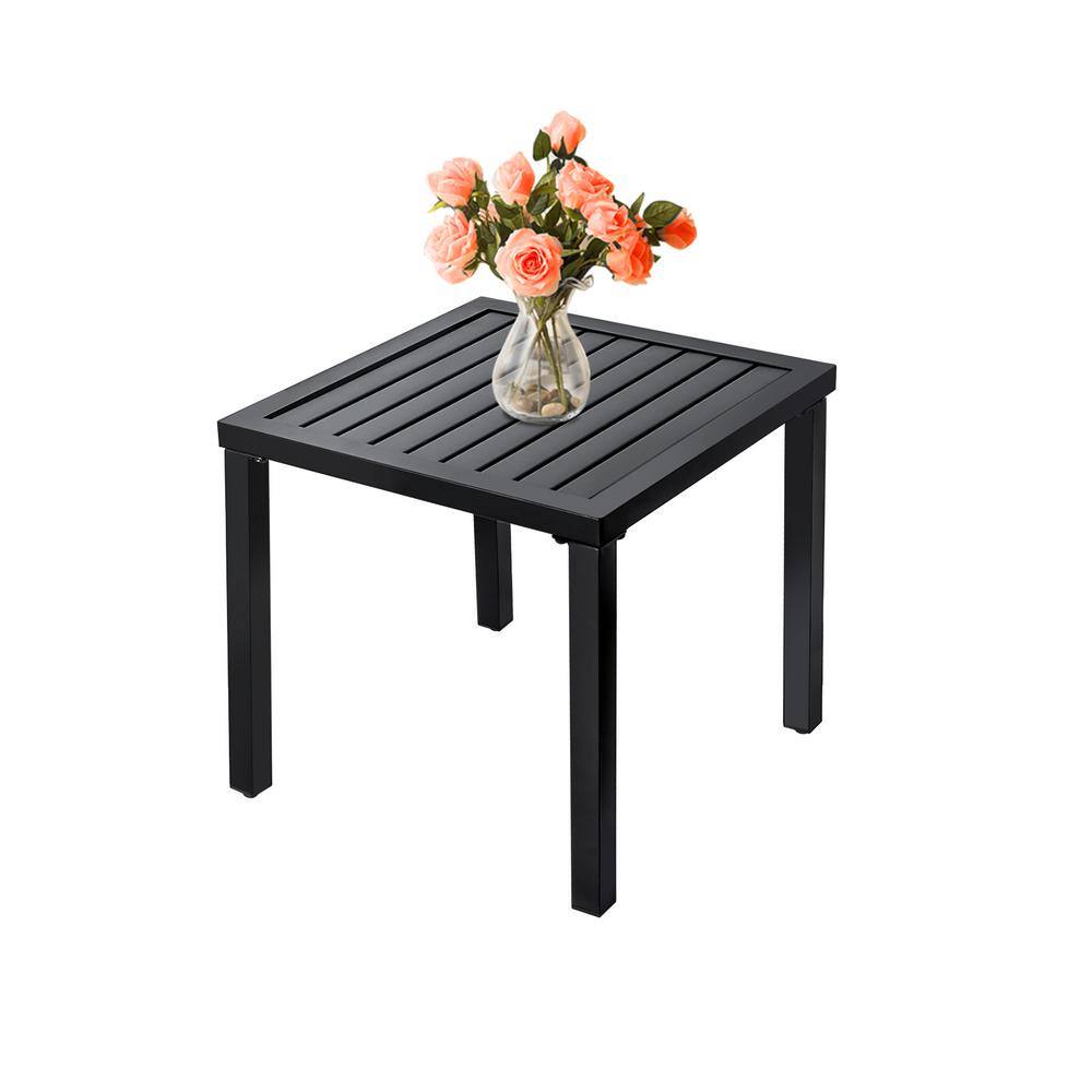 Black Durable and Rust-Proof Square Metal 18.1 in. Outdoor Side Table
