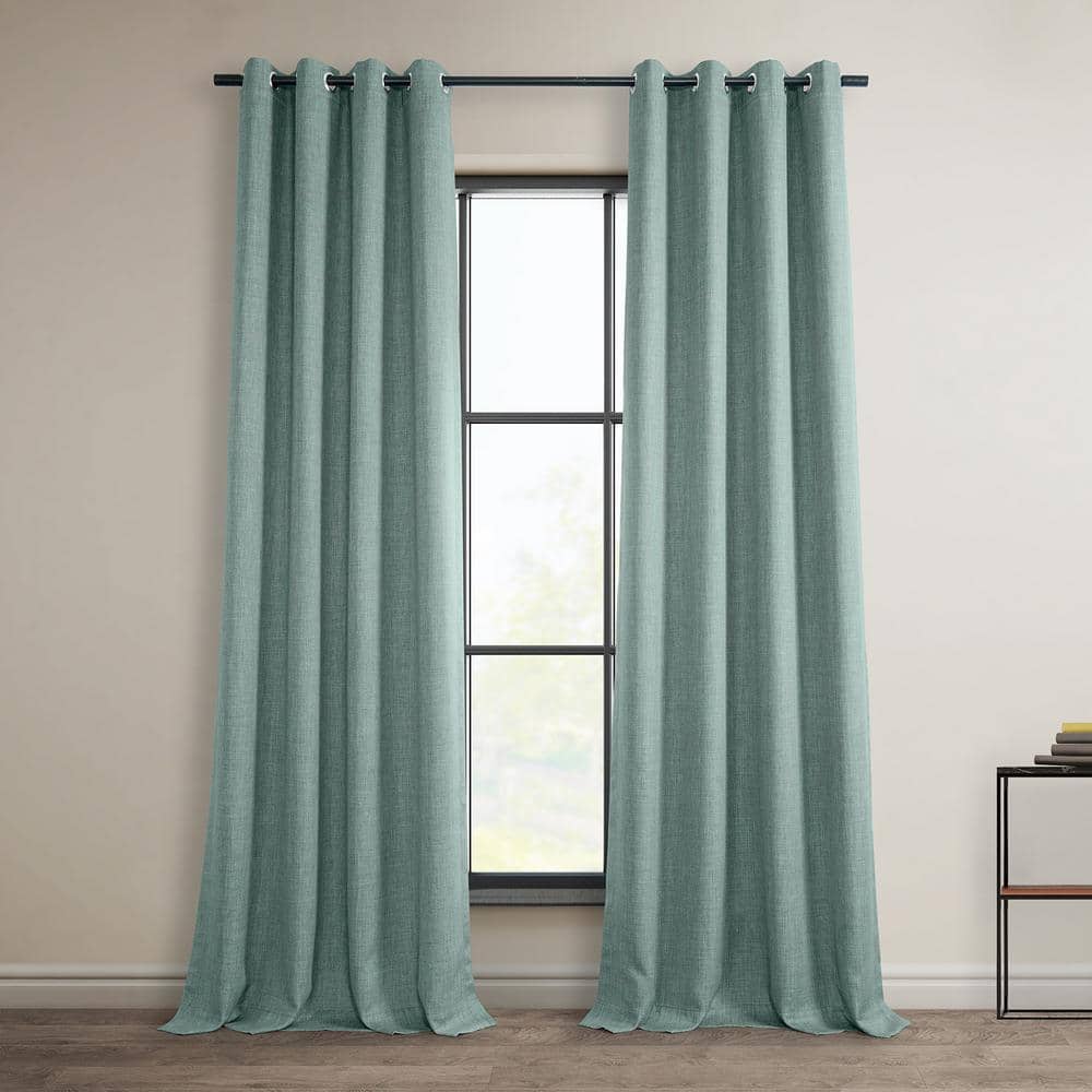 Sea Thistle Blue Faux Linen Room Darkening Grommet Panel - 50" x 108"