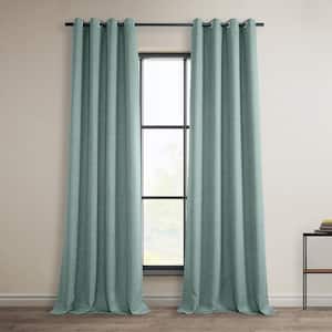 Sea Thistle Blue Faux Linen Grommet Room Darkening Curtain - 50 in. W x 108 in. L (1 Panel)