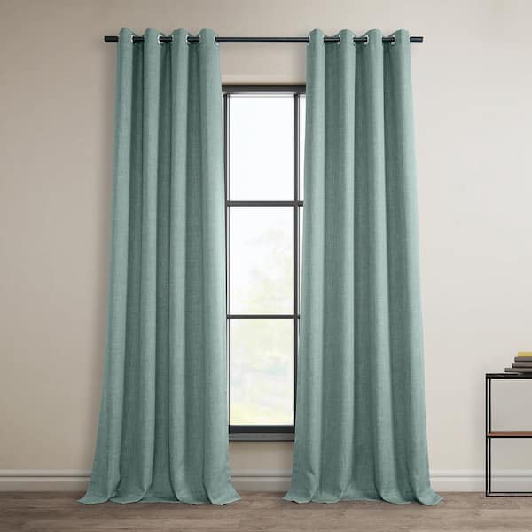 Exclusive Fabrics & Furnishings Sea Thistle Blue Faux Linen Grommet Room Darkening Curtain - 50 in. W x 108 in. L (1 Panel)