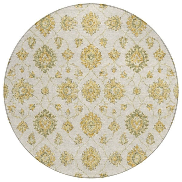 Chantille Machine Washable Indoor/Outdoor Abstract ACN3023 Ivory 8 ft. x 8 ft. Round Rug