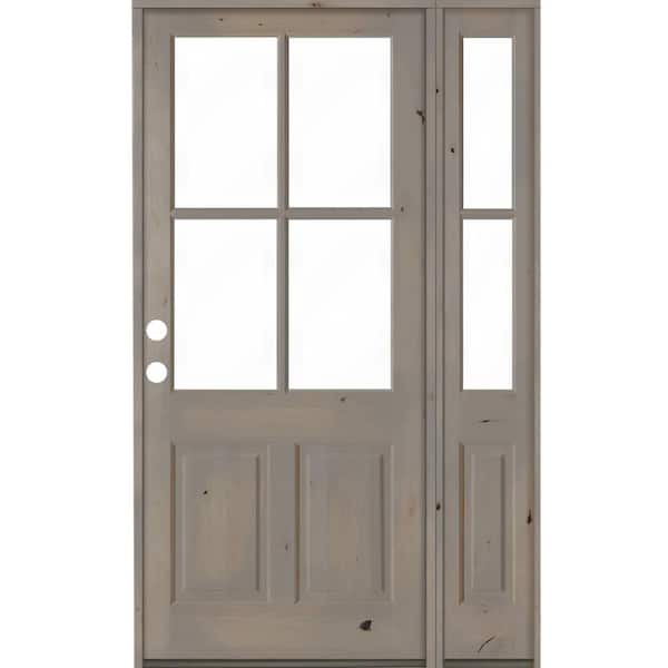 Krosswood Doors 56 in. x 96 in. Knotty Alder Right-Hand/Inswing 4-Lite Clear Glass Grey Stain Wood Prehung Front Door/Right Sidelite
