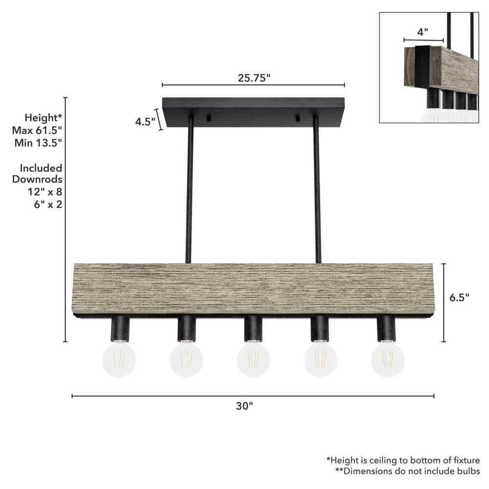 Rustic Iron and Barnwood 5-Light Linear Chandelier