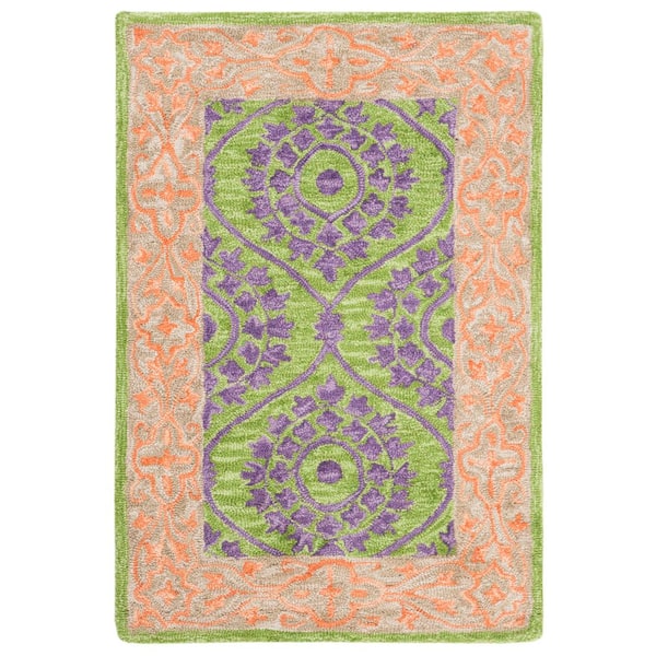 Suzani 2 ft. x 3 ft. Green/Violet Border Ornate Trellis Area Rug