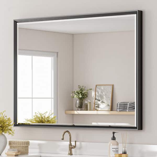 QueenFun 48 in. W x 30 in. H Framed Rectangular Beveled Edge Bathroom Vanity Wall Mount Mirror in Brushed Black