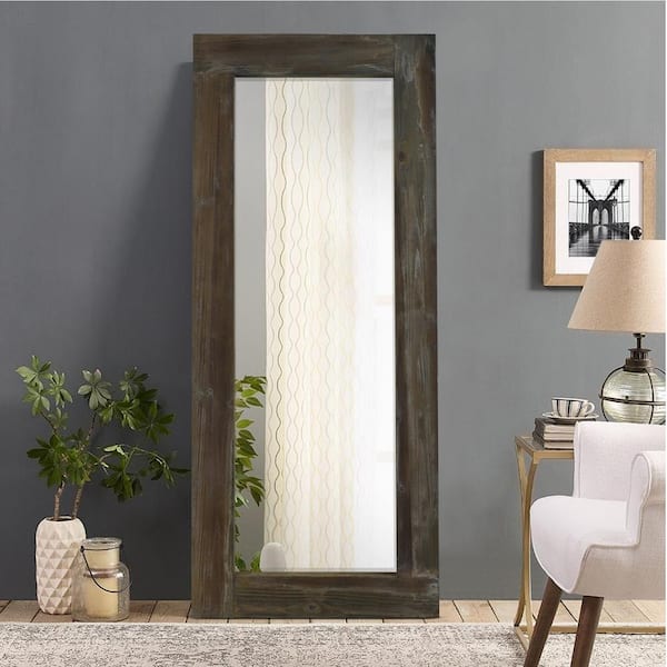 Dovelina 58 in. x 24 in. Rustic Rectangle Wide Framed Brown Wooden Wall Mirror