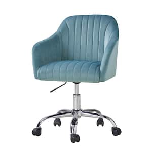 Thomas Blue Modern Velvet Swivel Task Chair with Channel Tufted Back