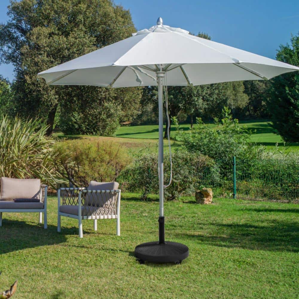 Black Steel Round Parasol Base with Lockable Wheels