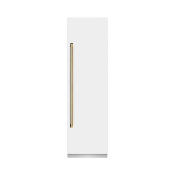 24 in. 12.5 cu. ft. Freezerless Column Refrigerator in Matte White with Gray Interior and Champagne Bronze Accents