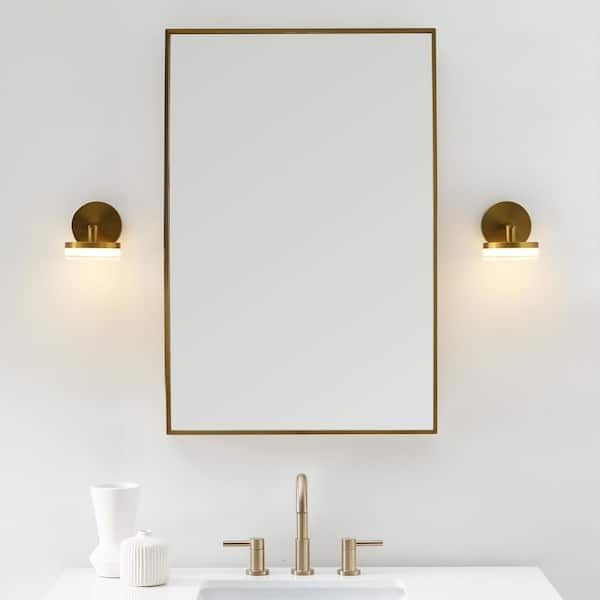 Generation Lighting - Studio Khan 4.8 in. 1-Light Burnished Brass Integrated LED Bathroom Bedroom Wall Vanity Light Silk White Glass Shade