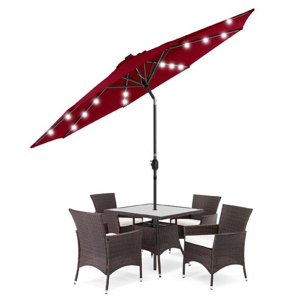 10 ft. Steel Market Solar Tilt Patio Umbrella in Red