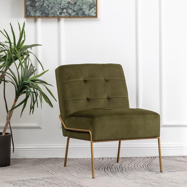 green armless chair