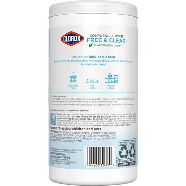 Clorox 75-Count Free & Clear Compostable All-Purpose Cleaning Wipes  4460032486 - The Home Depot