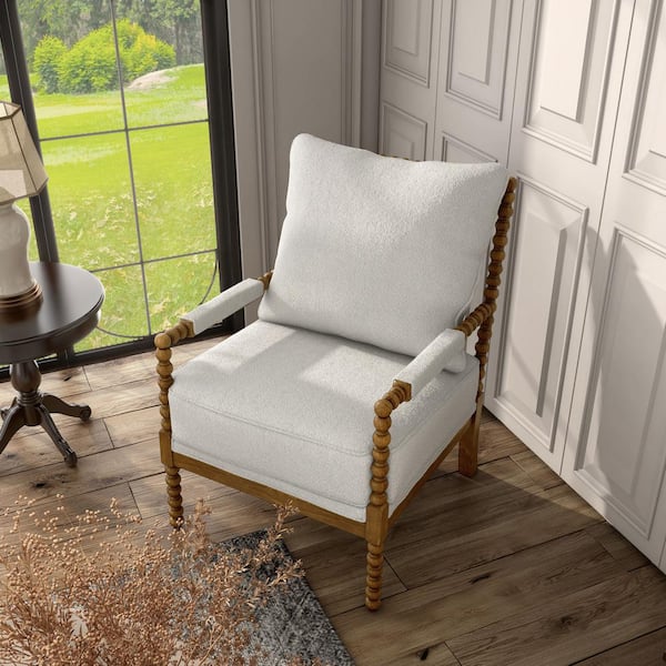 Furniture of America Yankton White Boucle Polyester Fabric Accent Chair