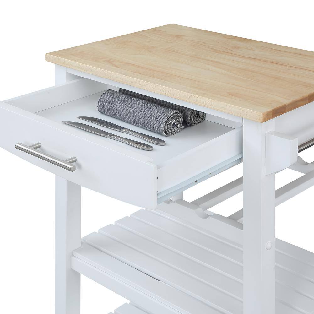 Rubberwood Rectangular Butcher Block Kitchen Cart with Wine Storage