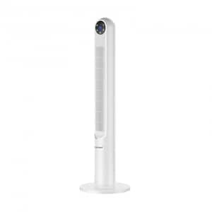 42 in. 80-Degree Tower Fan with Smart Display Panel and Remote Control in White