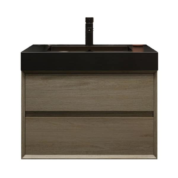 MIA 30 in. W x 20 in. D x 24 in. H Single Sink Floating Bath Vanity in Coffee Wood with Black Stainless Steel Top
