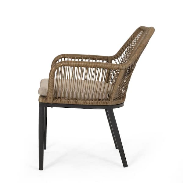 Wahl Cushioned Woven Faux Rattan Outdoor Patio Dining Chair with Beige Cushion (2-Pack)