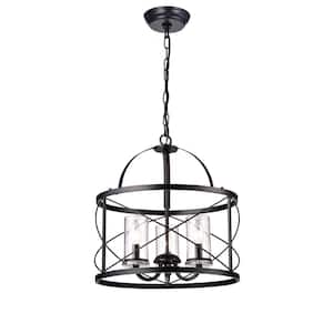 Cercis 3-Light Black Lantern Style Chandelier for Dining/Living Room, Foyer, Bedroom with No Bulbs Included