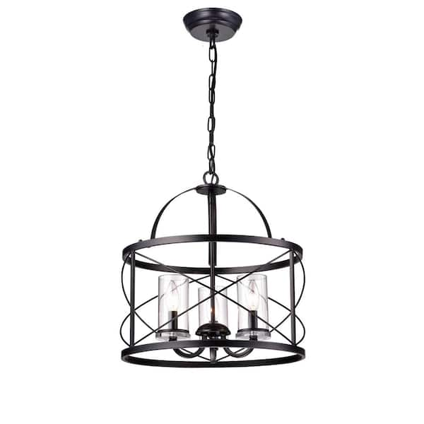 Cercis 3-Light Black Lantern Style Chandelier for Dining/Living Room, Foyer, Bedroom with No Bulbs Included