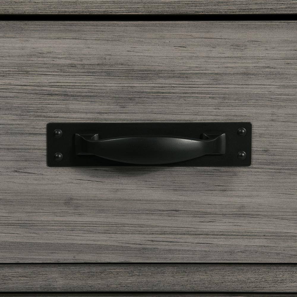 Gray Wood 7-Drawer Dresser with Black Metal Trim
