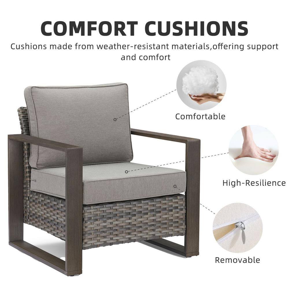Gray Powder-Coated Steel Outdoor Accent Chairs with Cushions, Set of 2